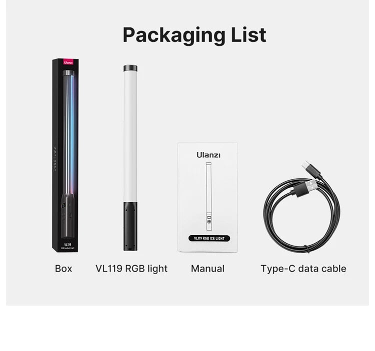 Ulanzi VL119 Colorful Led Stick Light Lamp Handheld RGB Tube Light Wand For Studio Game Room Video Movie Vlog Tiktok Photography
