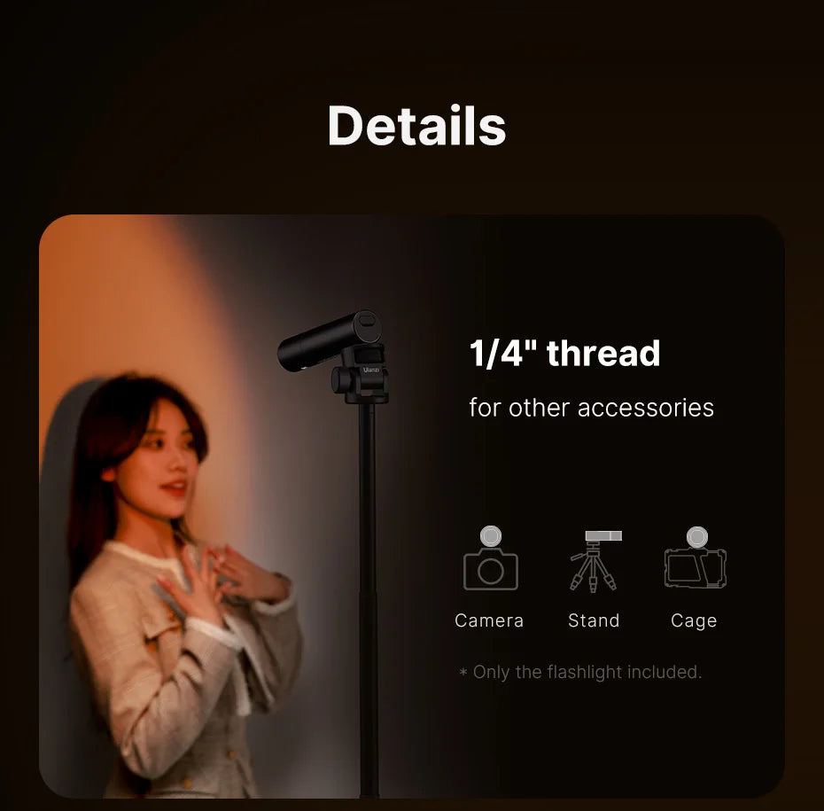 Ulanzi LM07 Videography Flashlight Zoomable Photography Fill Light Ambience Light with 1/4'' Thread for Camera Stand Cage