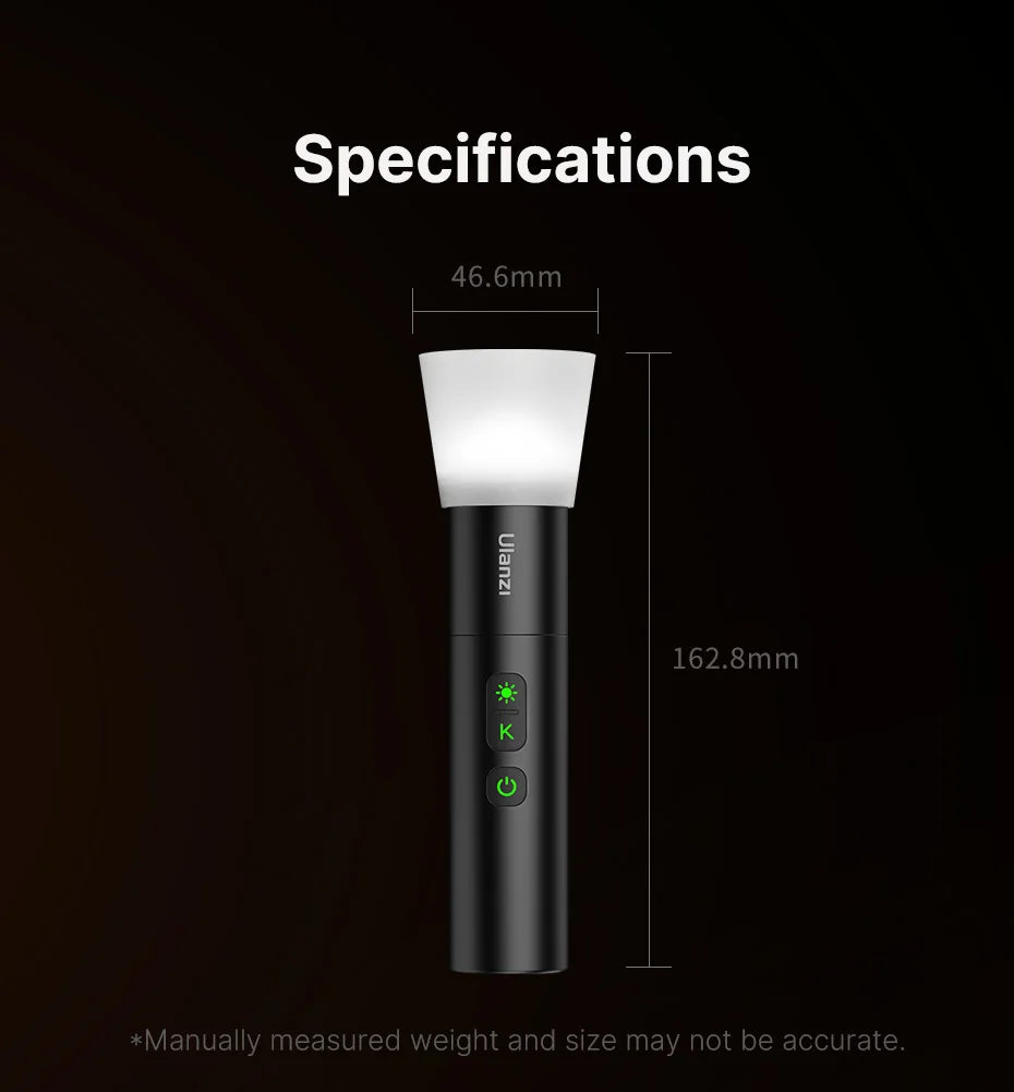 Ulanzi LM07 Videography Flashlight Zoomable Photography Fill Light Ambience Light with 1/4'' Thread for Camera Stand Cage