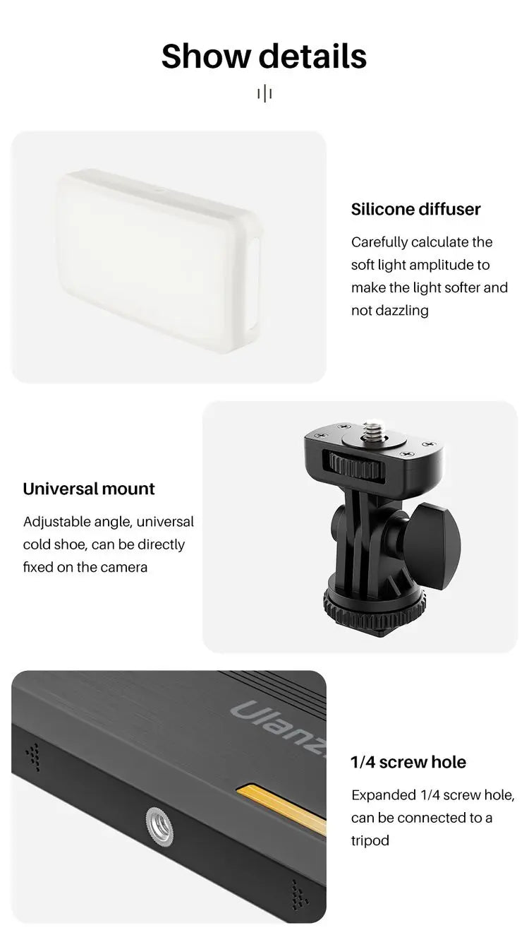 Ulanzi VL200 2500k-9000k Led Camera Light With Tripod Phone Holder 360° Ball Head Dimmable Led Video Light With Soft Diffuser